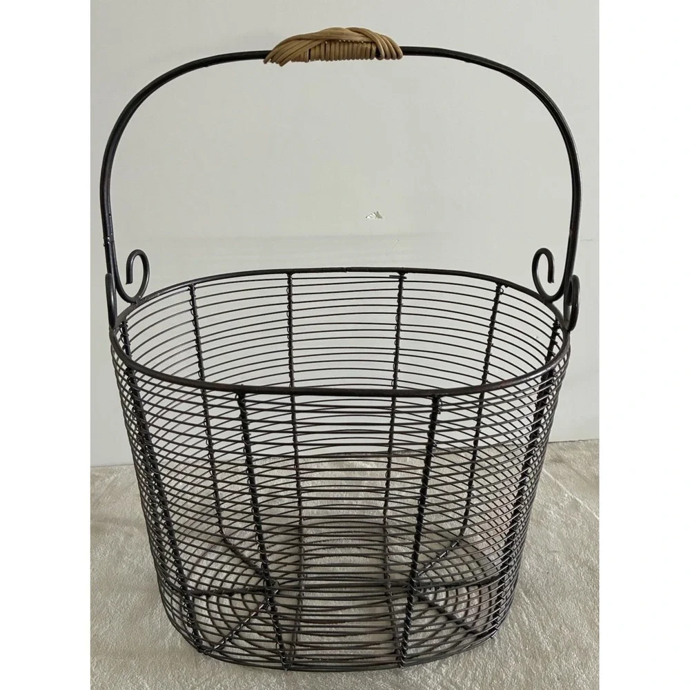Basket Wire Dark Metal Woven Handle Rustic Decor Storage Farmhouse 18x13x9